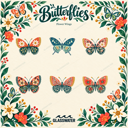 Botanical Butterfly SVG & PNG Bundle — 48 Floral & Folk Art Illustrations