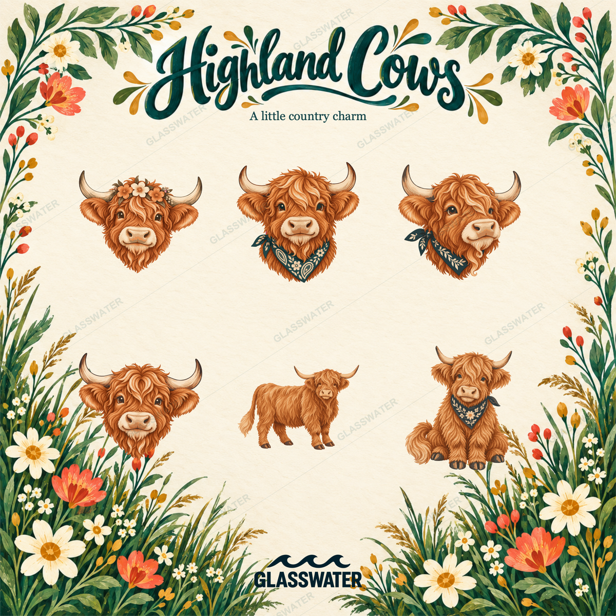 Highland Cow Clipart Bundle — 40 Country SVG & PNG Illustrations