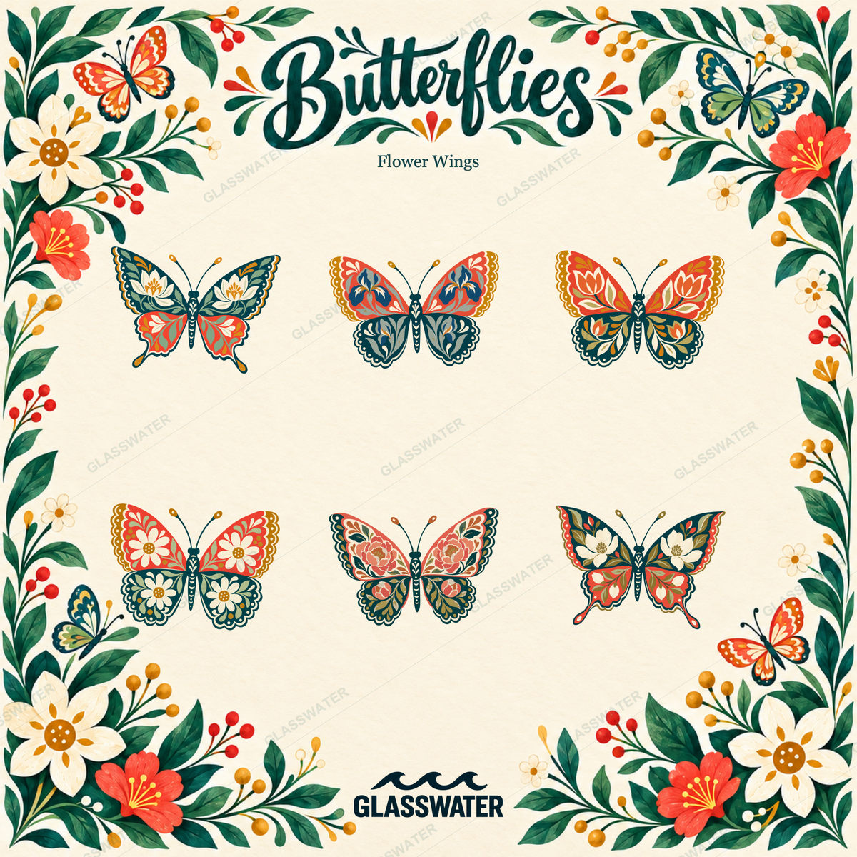 Botanical Butterfly SVG & PNG Bundle — 48 Floral & Folk Art Illustrations