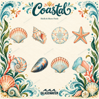 Watercolor Coastal Clipart Bundle — 80 Seaside Illustrations, Borders & Frames
