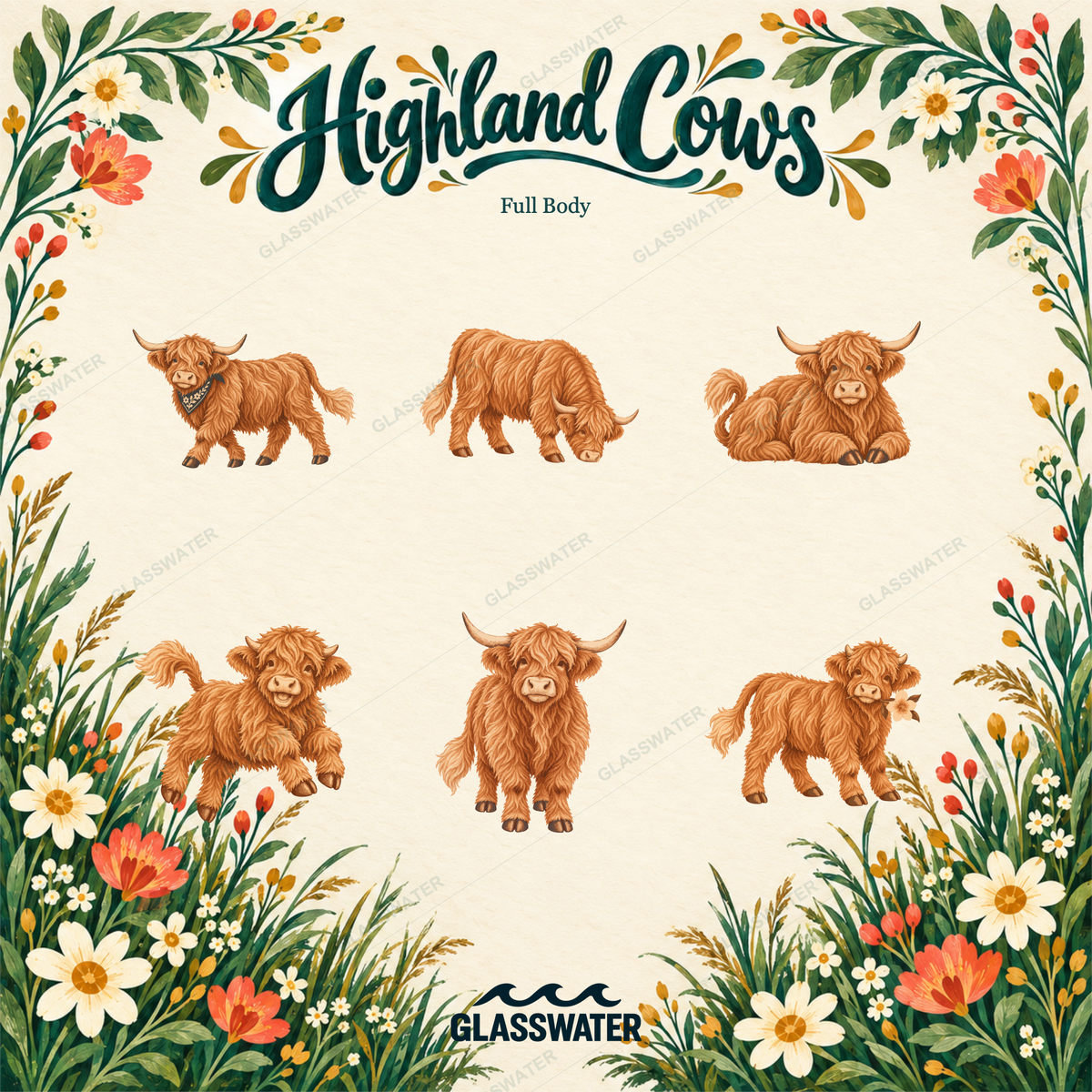 Highland Cow Clipart Bundle — 40 Country SVG & PNG Illustrations