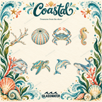 Watercolor Coastal Clipart Bundle — 80 Seaside Illustrations, Borders & Frames