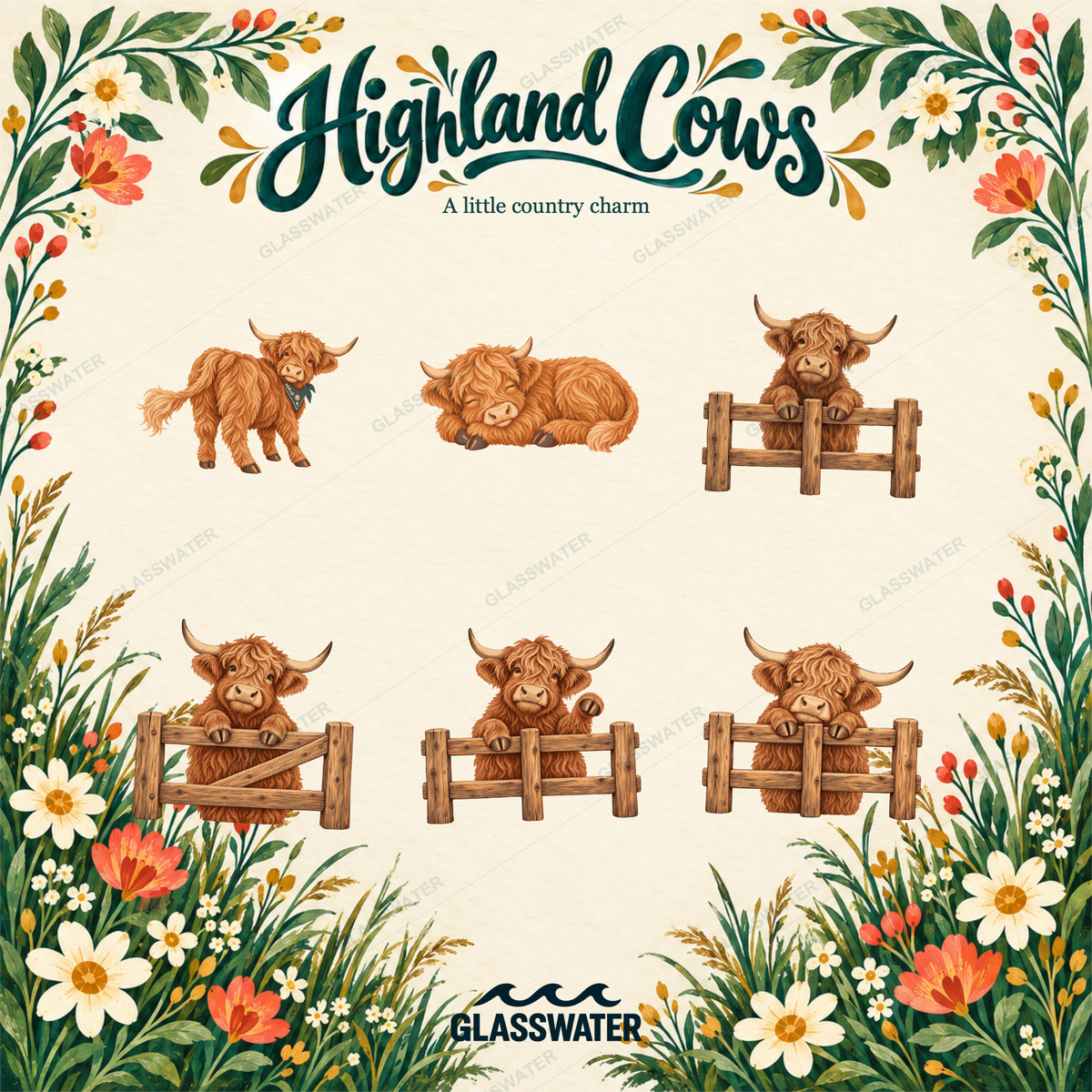 Highland Cow Clipart Bundle — 40 Country SVG & PNG Illustrations