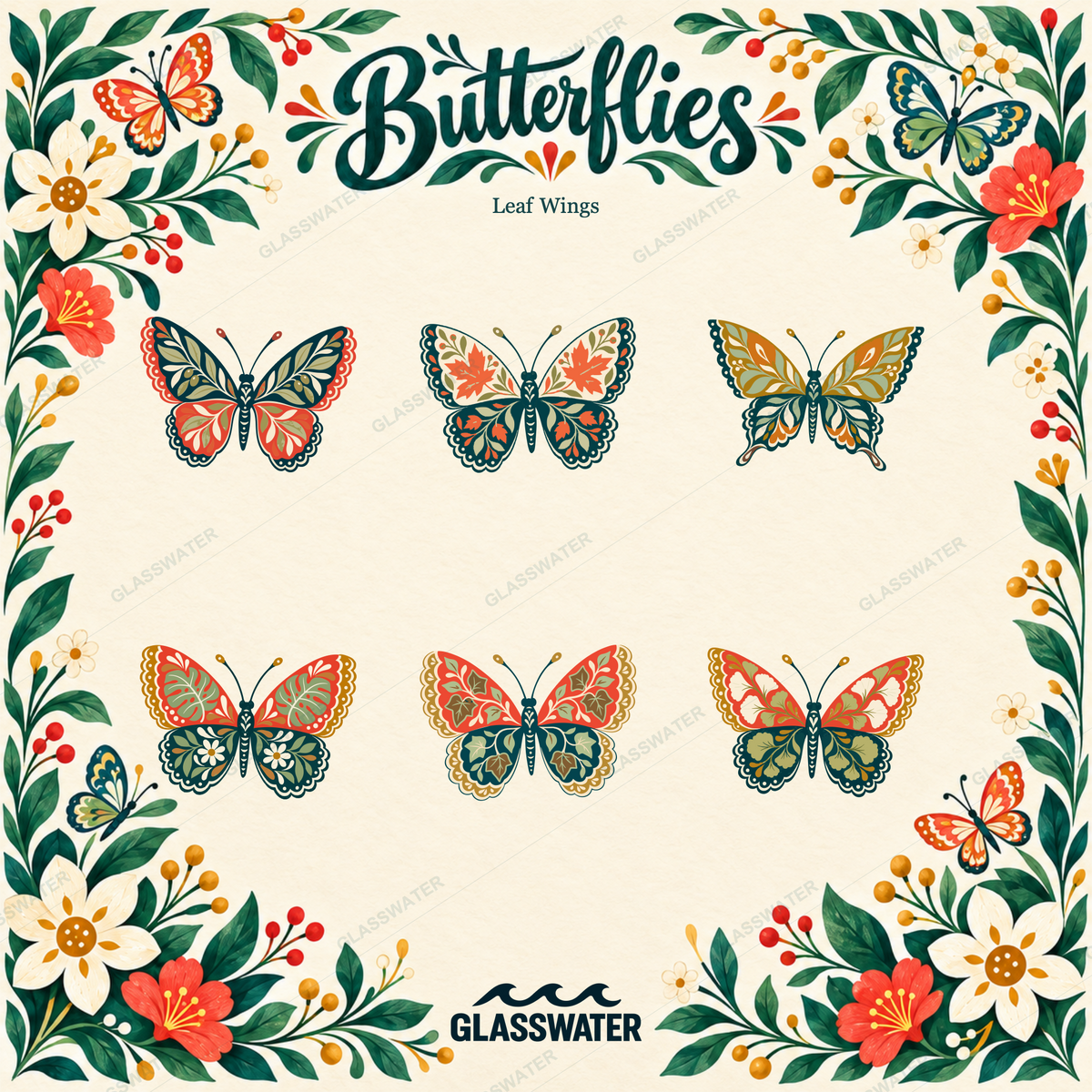 Botanical Butterfly SVG & PNG Bundle — 48 Floral & Folk Art Illustrations