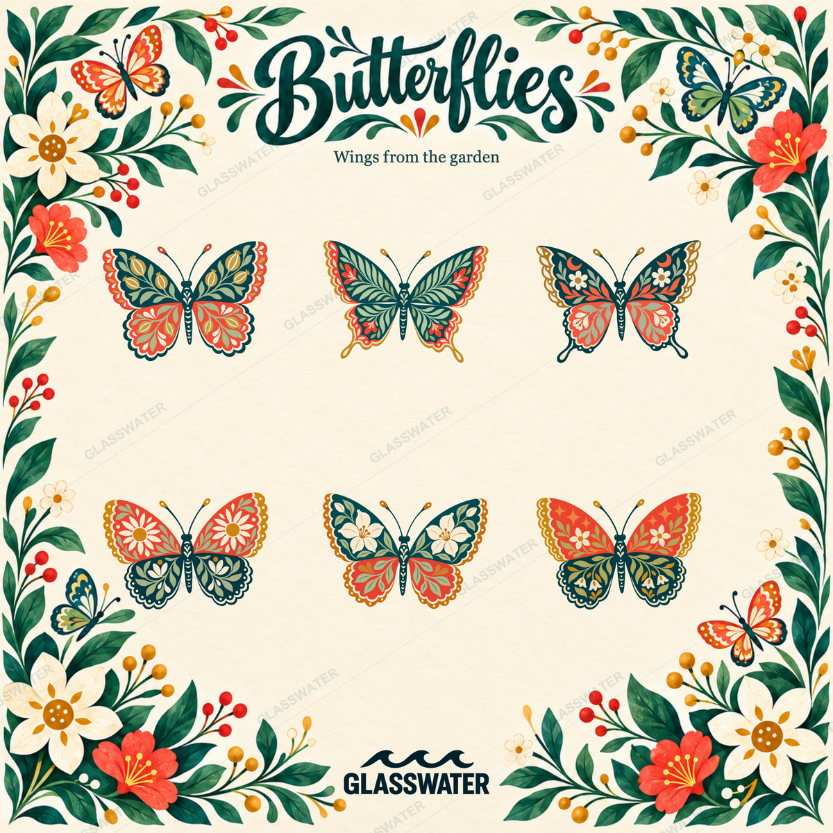Botanical Butterfly SVG & PNG Bundle — 48 Floral & Folk Art Illustrations