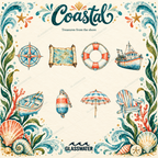 Watercolor Coastal Clipart Bundle — 80 Seaside Illustrations, Borders & Frames