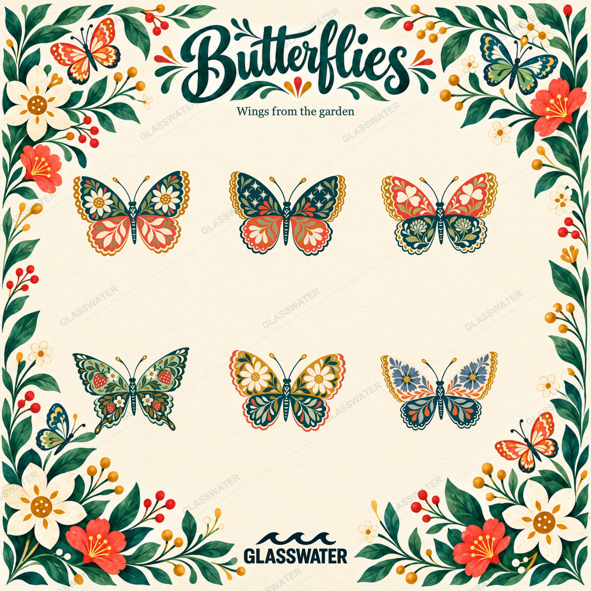 Botanical Butterfly SVG & PNG Bundle — 48 Floral & Folk Art Illustrations