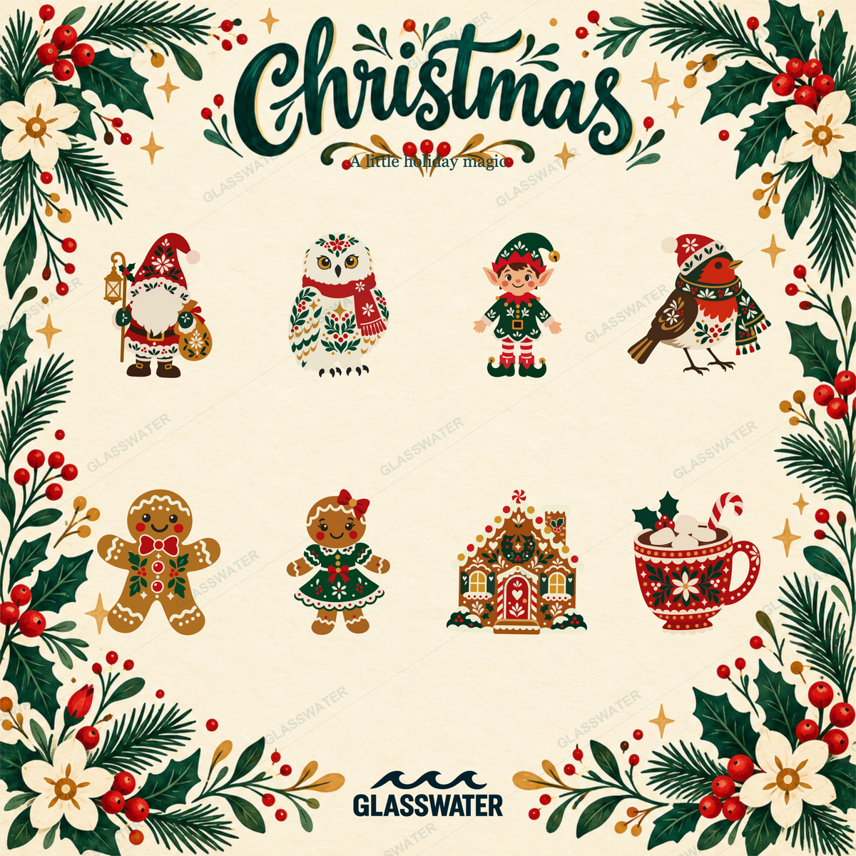 Folk Art Christmas Clipart Bundle — 80 Holiday SVG & PNG Illustrations