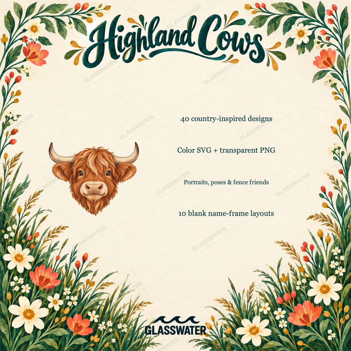Highland Cow Clipart Bundle — 40 Country SVG & PNG Illustrations