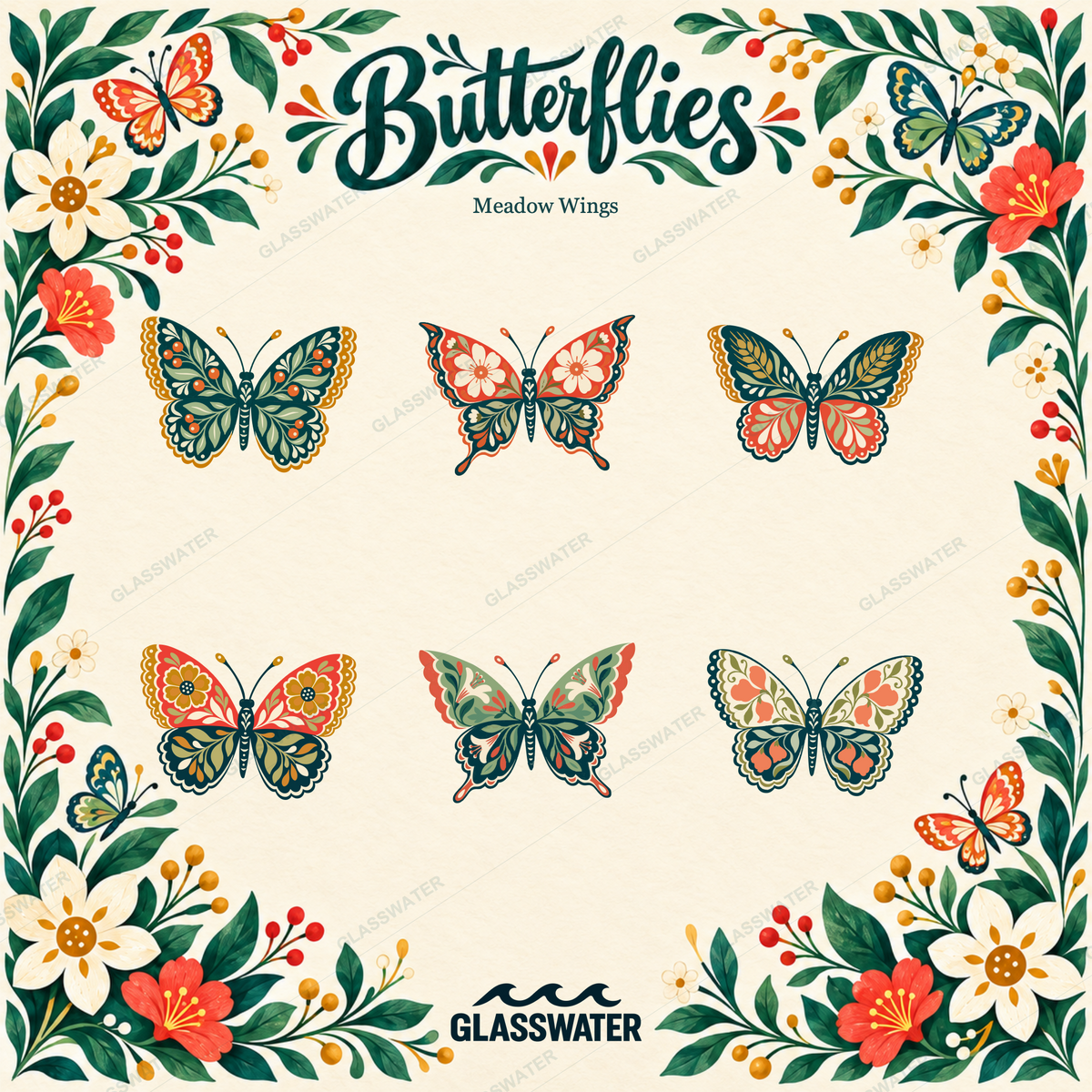 Botanical Butterfly SVG & PNG Bundle — 48 Floral & Folk Art Illustrations