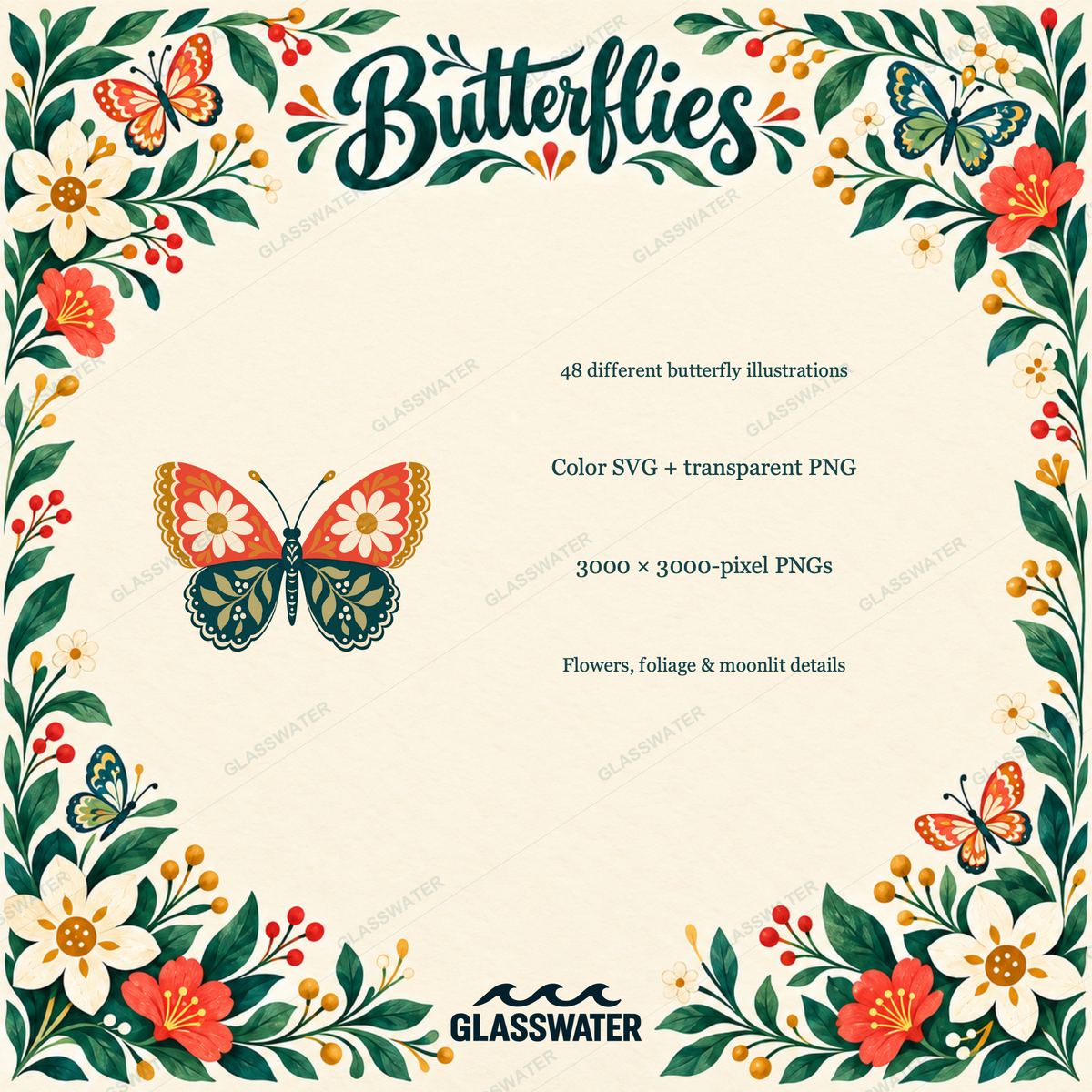Botanical Butterfly SVG & PNG Bundle — 48 Floral & Folk Art Illustrations
