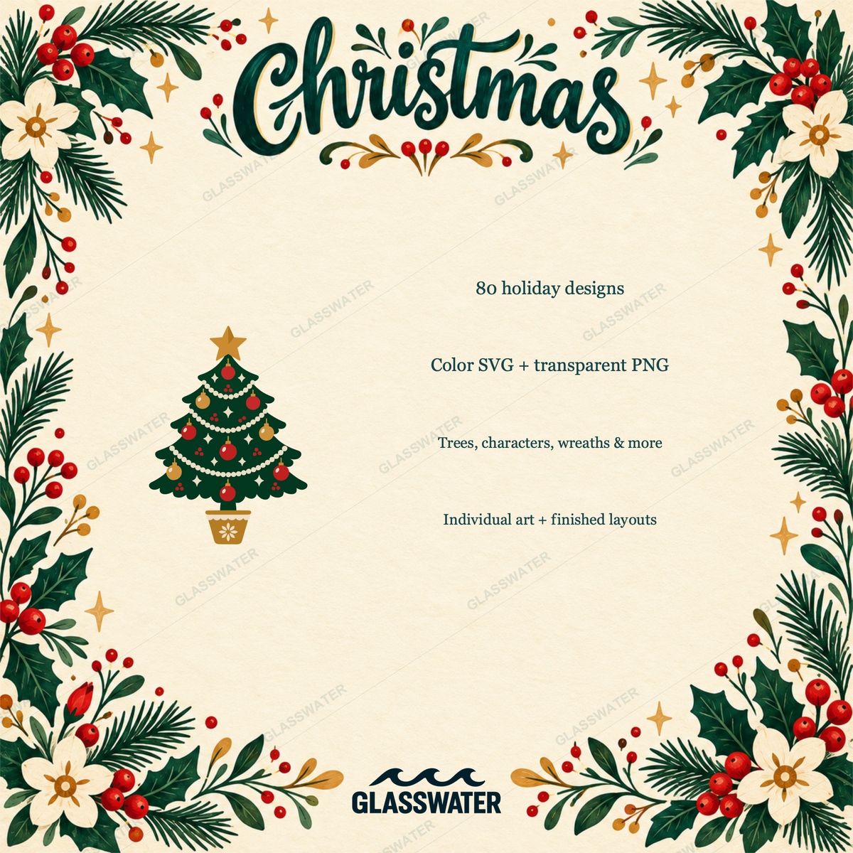 Folk Art Christmas Clipart Bundle — 80 Holiday SVG & PNG Illustrations