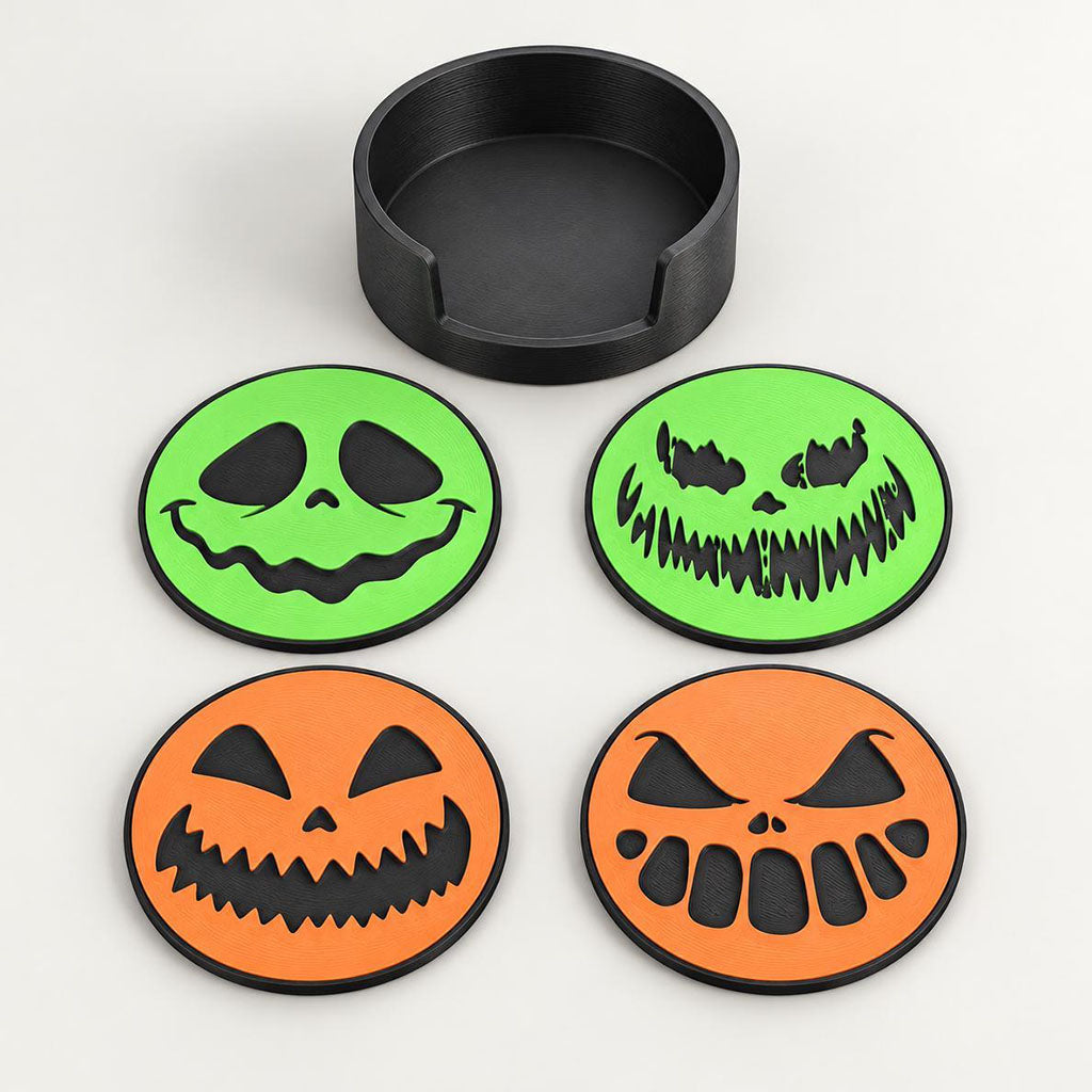 Spooky Jack-o’-Lantern Coaster Set with Holder product image