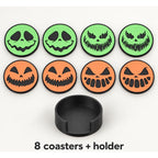 Spooky Jack-o’-Lantern eight coaster set with holder