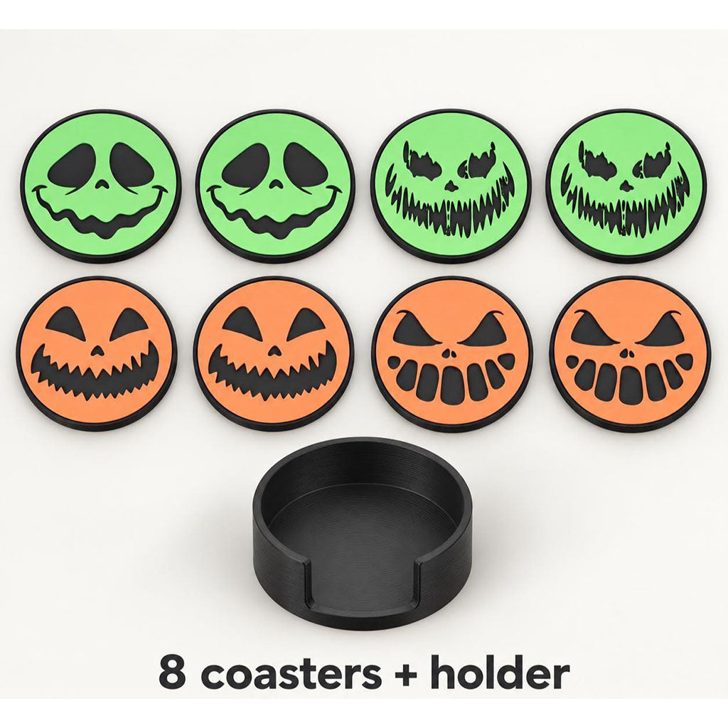 Spooky Jack-o’-Lantern eight coaster set with holder