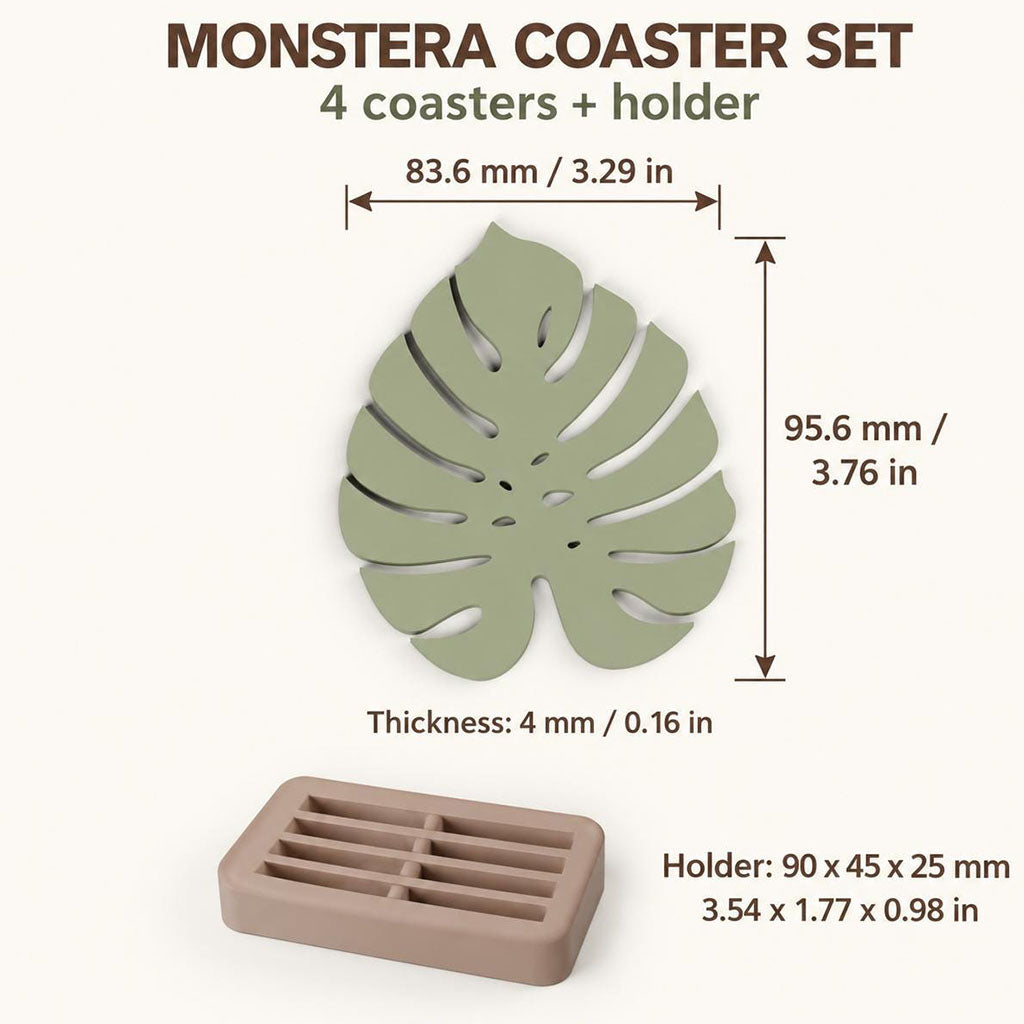 Monstera Leaf Coaster Set with Holder detail image
