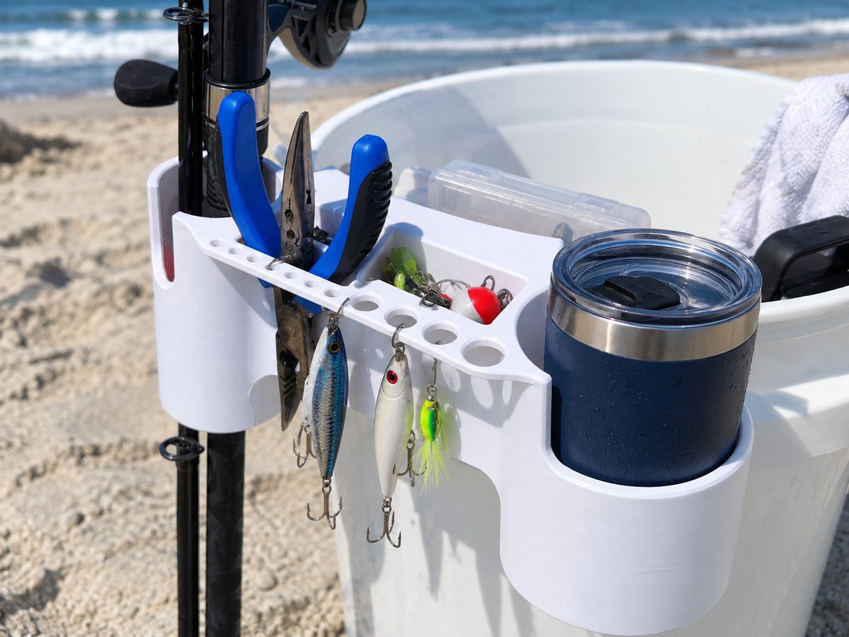 Fishing Rod Holder & Cup Holder Bucket Caddy