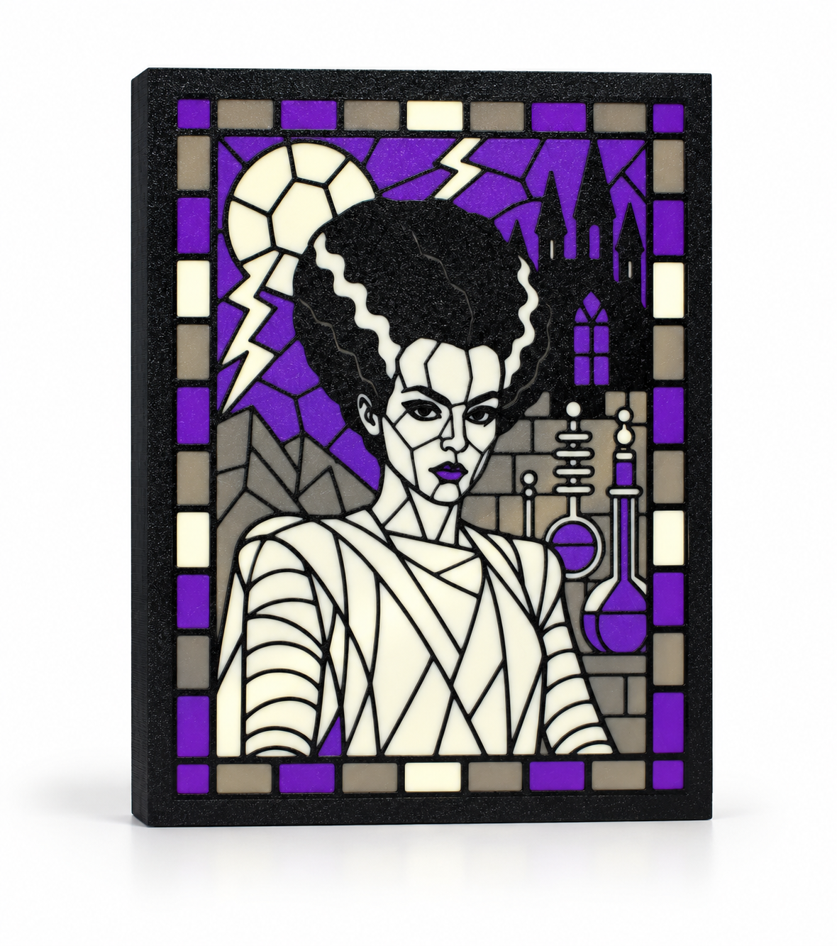 Bride of Frankenstein 3D Printed Stained Glass Light Box | Classic Horror Lamp