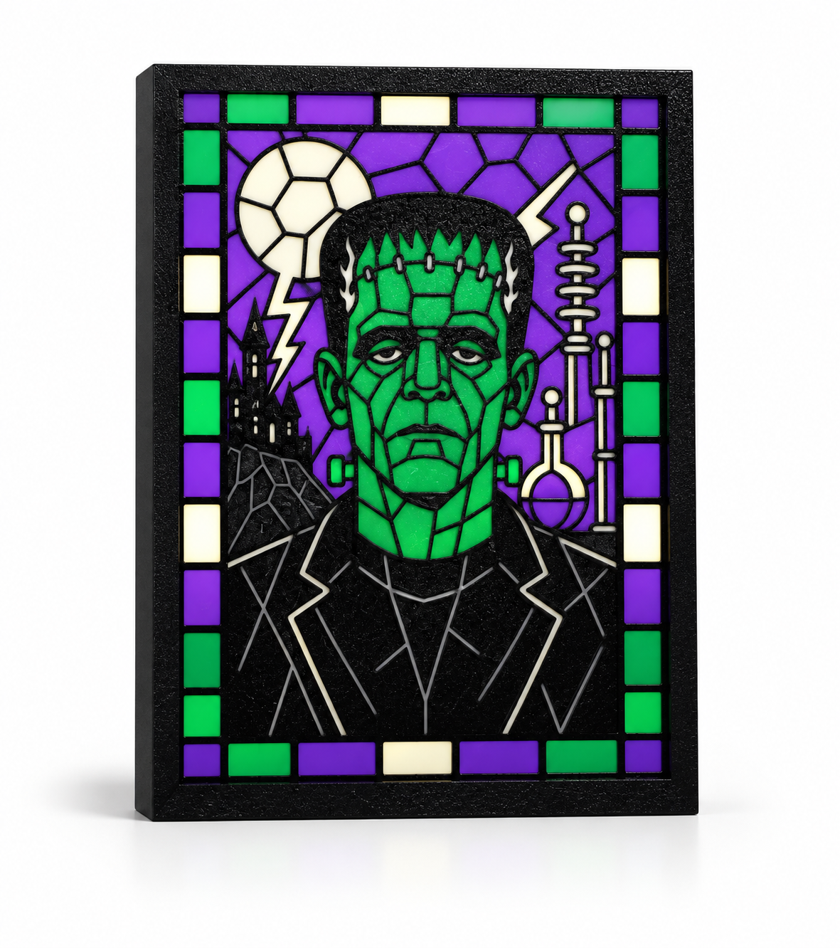 Frankenstein’s Monster 3D Printed Stained Glass Light Box | Classic Horror Lamp