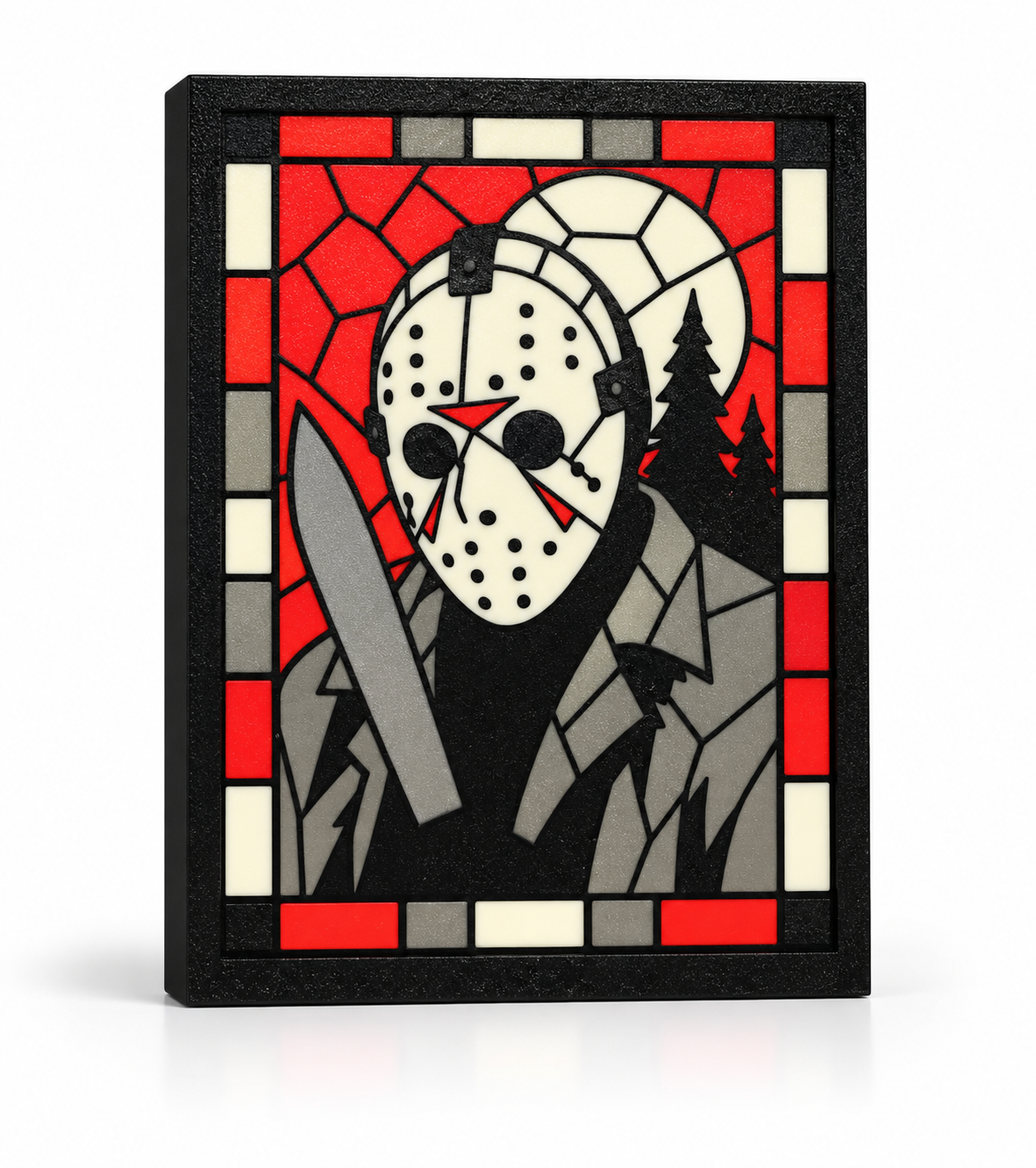 Jason Voorhees 3D Printed Stained Glass Light Box | Friday the 13th Horror Lamp