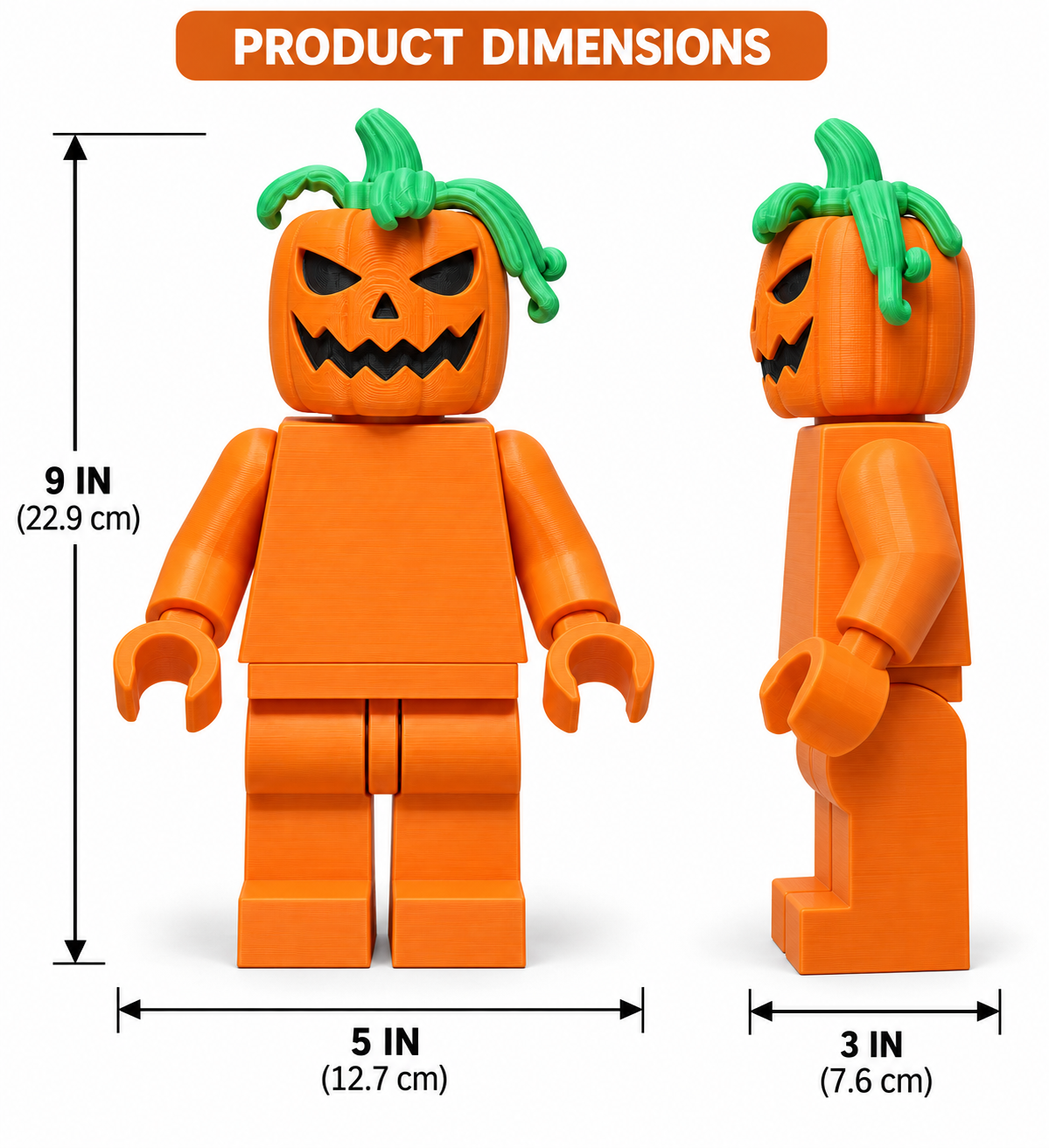 Jack-O’-Lantern Block Figure | 9” 3D Printed Halloween Decor