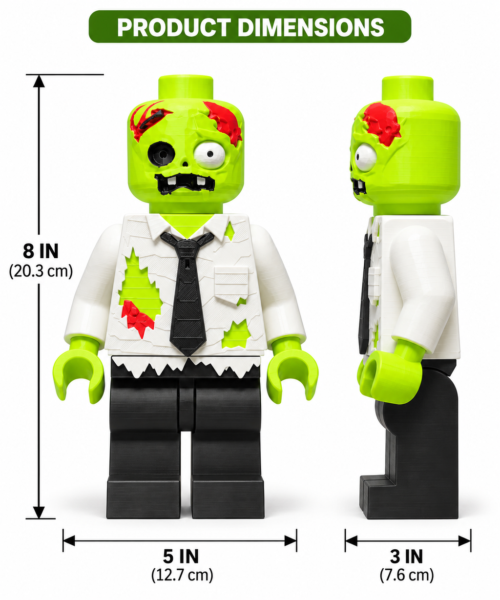 Zombie Block Figure | 8” 3D Printed Halloween Decor